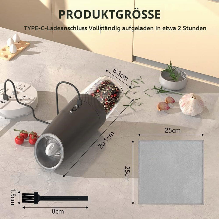 HOTUT Gravity Elektrisches Salz und Pfeffermühlen Set, 2er Elektrisch Gewürzmühlen Salzmühle, USB-C