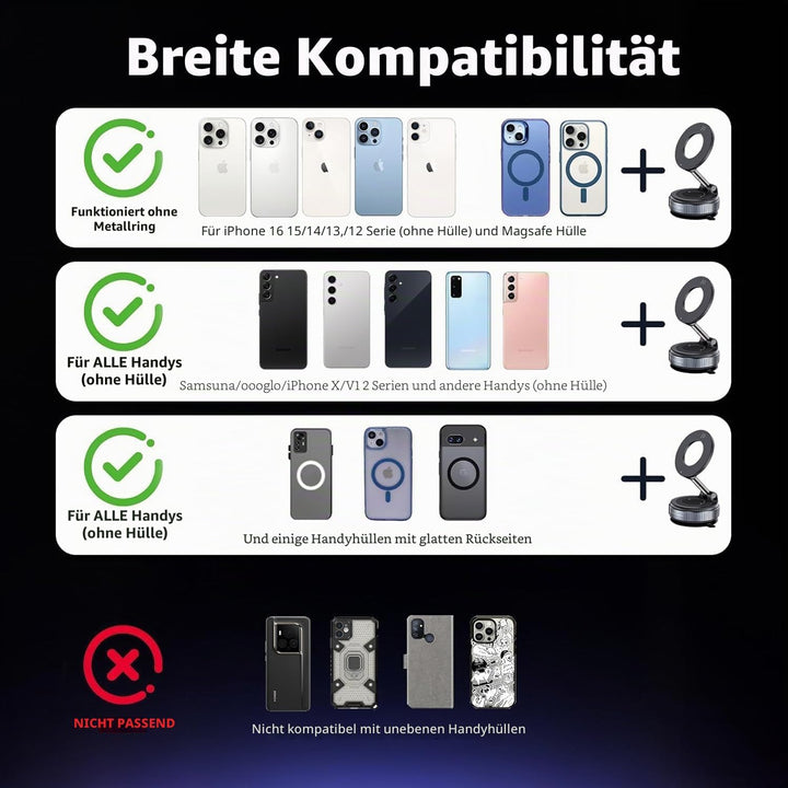 Vakuum Magnetische Handyhalterung fürs Auto, 2025 Vmag-S1, Saugnapf-Handyhalterung 360° drehbar, kla
