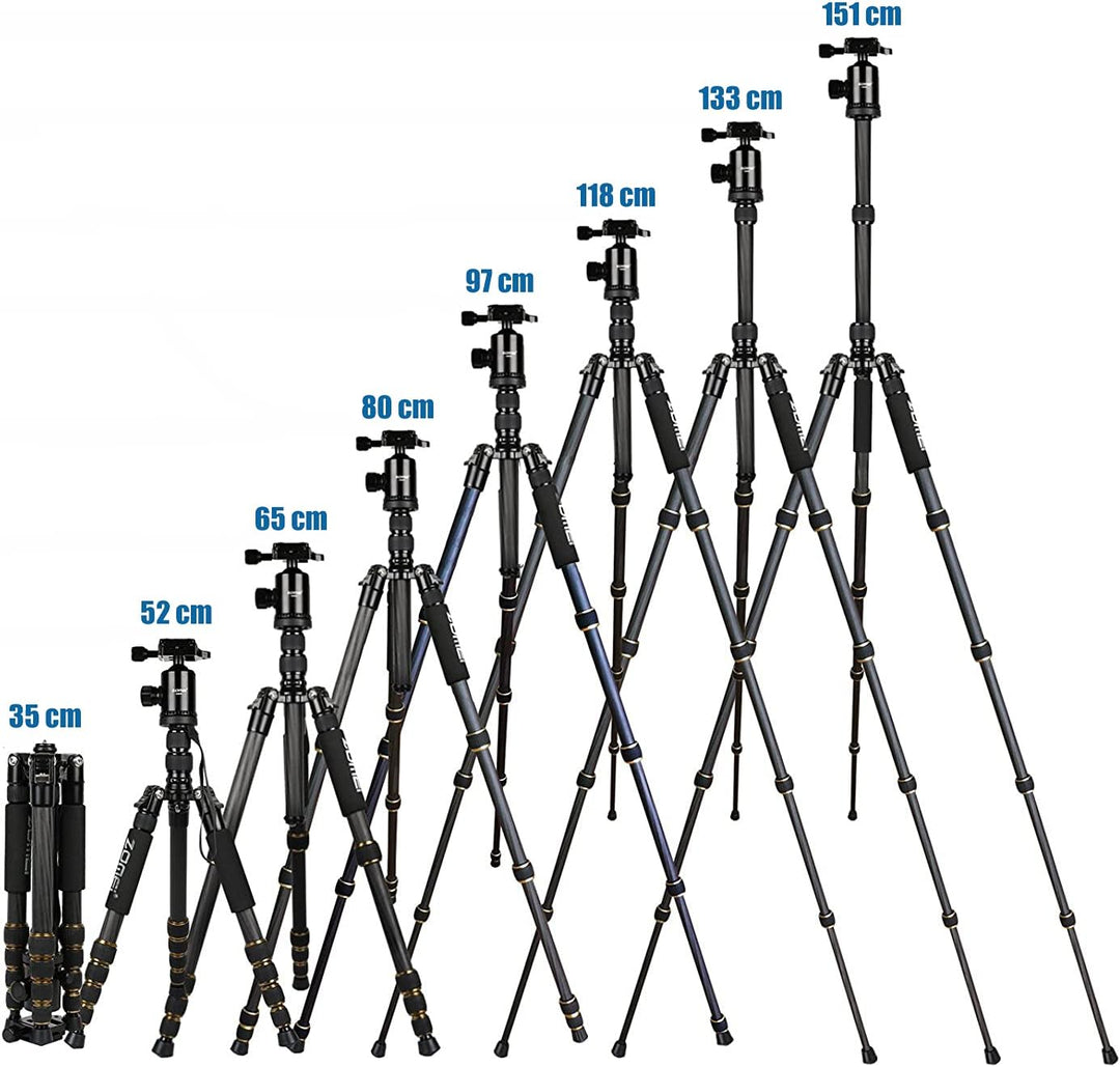 ZOMEi Kamerastativ Z669C 151cm mit Kugelkopf aus Kohlefaser Carbon,Professionelles Leichtgewichtiges