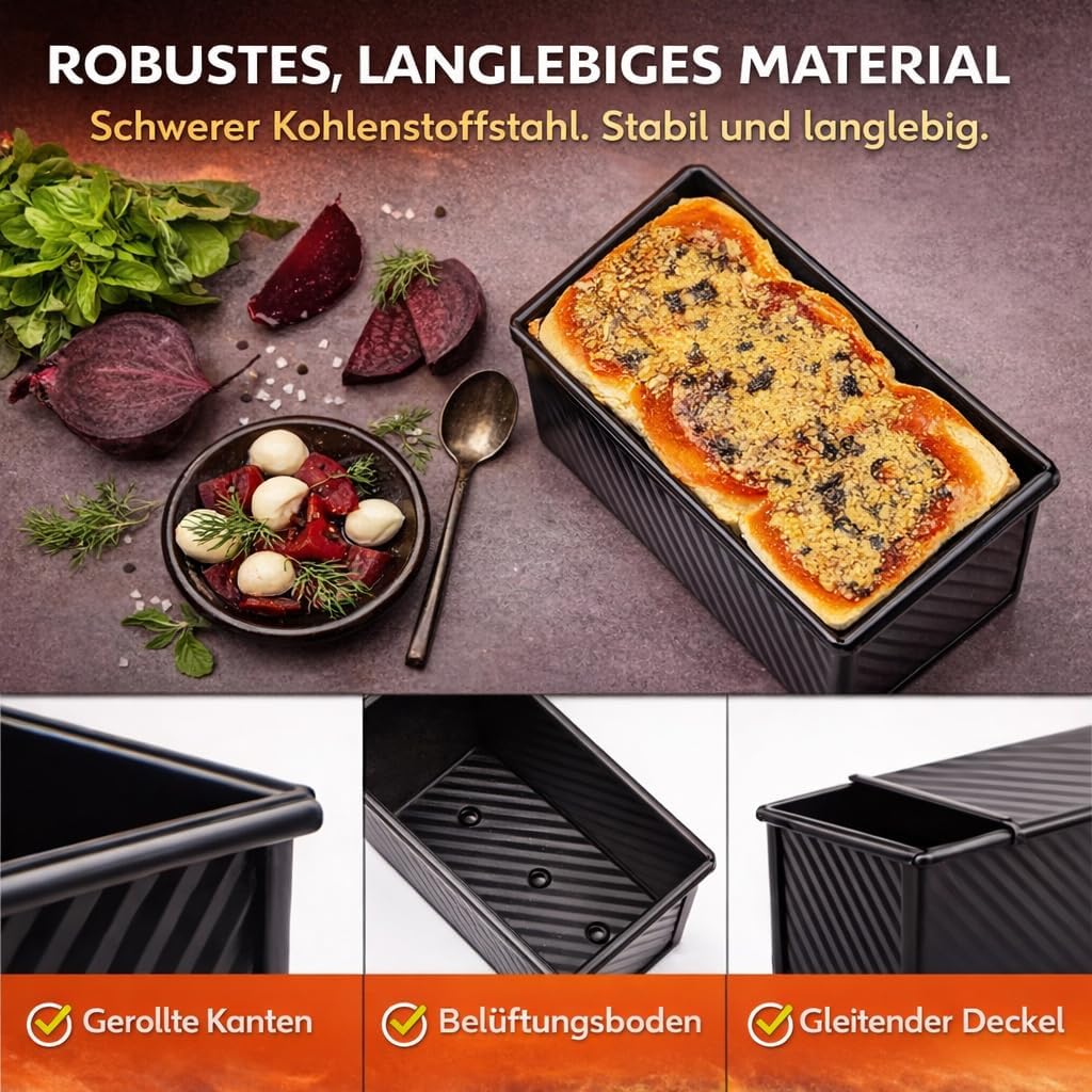 Generisch Brotbackform mit Deckel, Antihaftbeschichtet, Kohlenstoffstahl Toastbrotform, Kastenform m