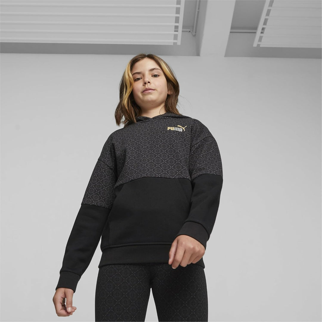 PUMA Mädchen Power Logo Love Colorblock Hoodie G Schweiss 128 Puma Schwarz, 128 Puma Schwarz