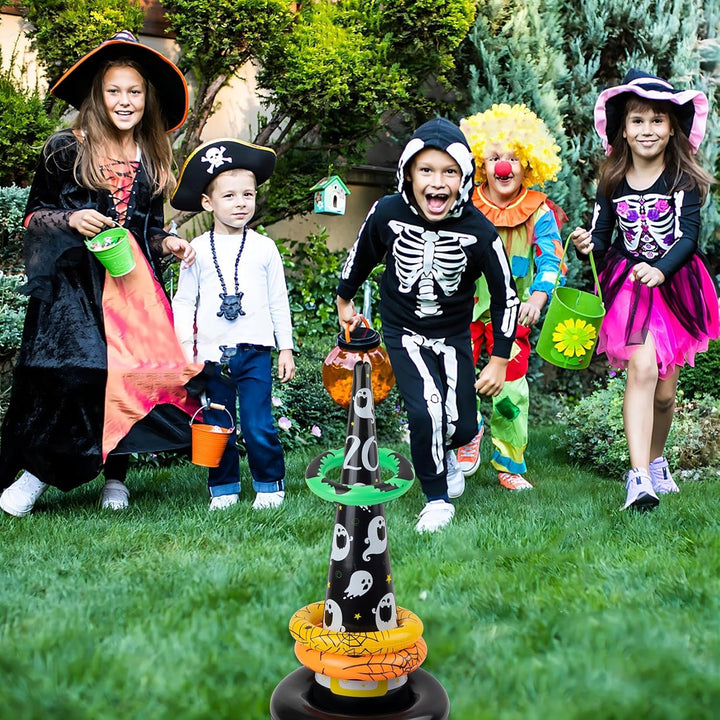 WOFEU Halloween Ringwurfspiele,Aufblasbare Spinnen Hexenhut Ringwurfspiel für Kinder,Halloween Party