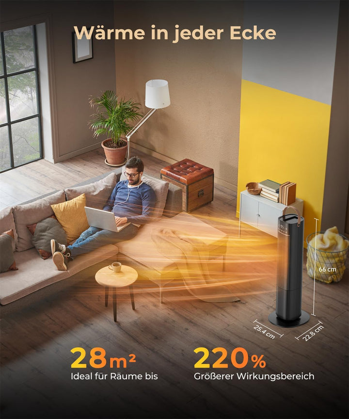 Heizlüfter Energiesparend, 2000W PTC Keramik Heizlüfter, 75° Oszillierend Elektroheizung mit Thermos