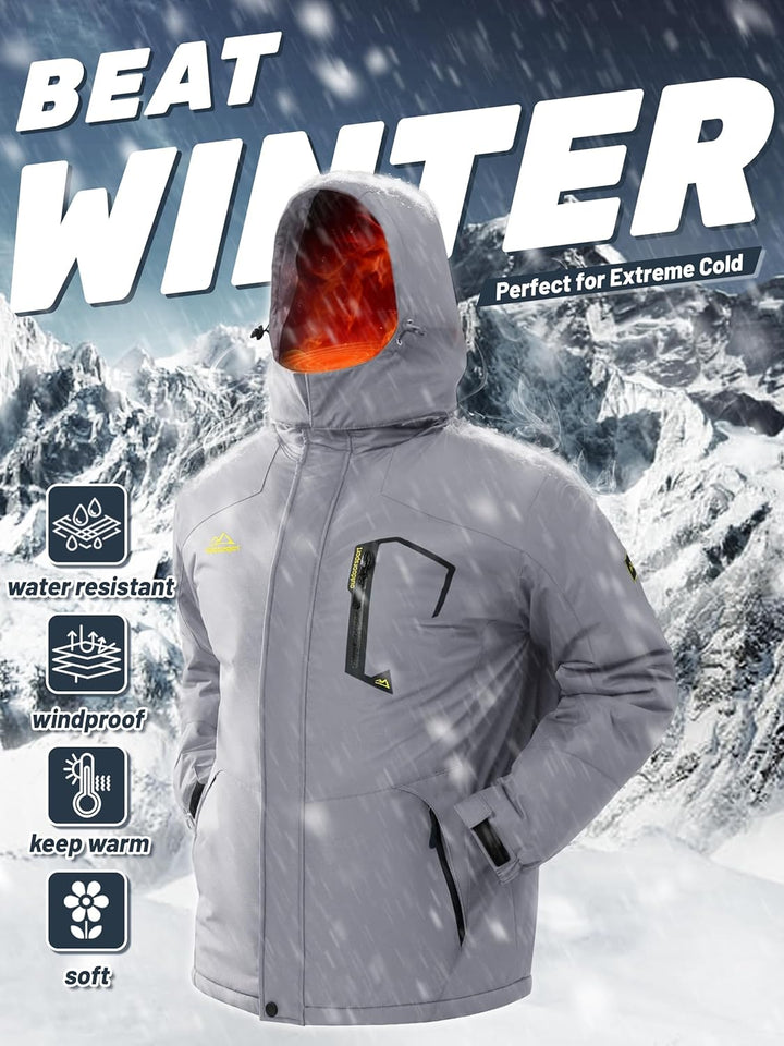 TACVASEN Herren Winter Wasserdichte Winddichte Winterjacke Warme Fleece-Futter Ski Regenmantel mit K