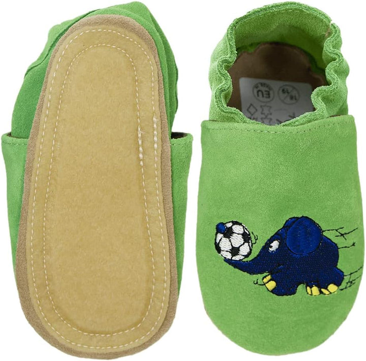 HOBEA-Germany Kitaschuhe Safestep, Kinderhausschuhe, Lederschuhe 20/21 EU Maus mit Elefant Fussball