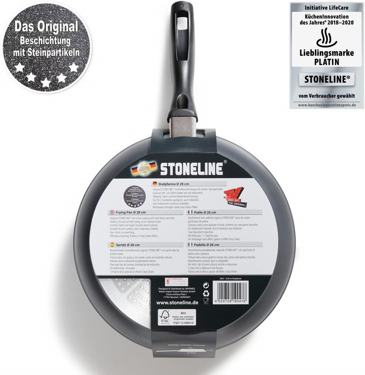 STONELINE Made in Germany Bratpfanne 28 cm, antihaft beschichtete Pfanne mit echten Steinpartikeln,