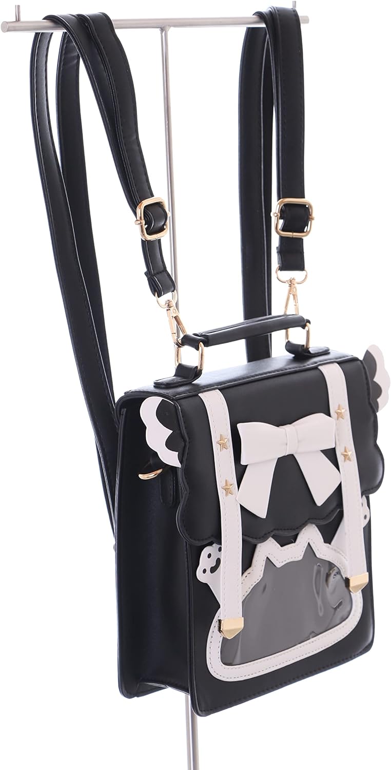 Kawaii-Story LB-6090-1 Schwarz Schleife Pastel Goth 2in1 Rucksack Schulter Tasche 22x20x7cm Damen Pu