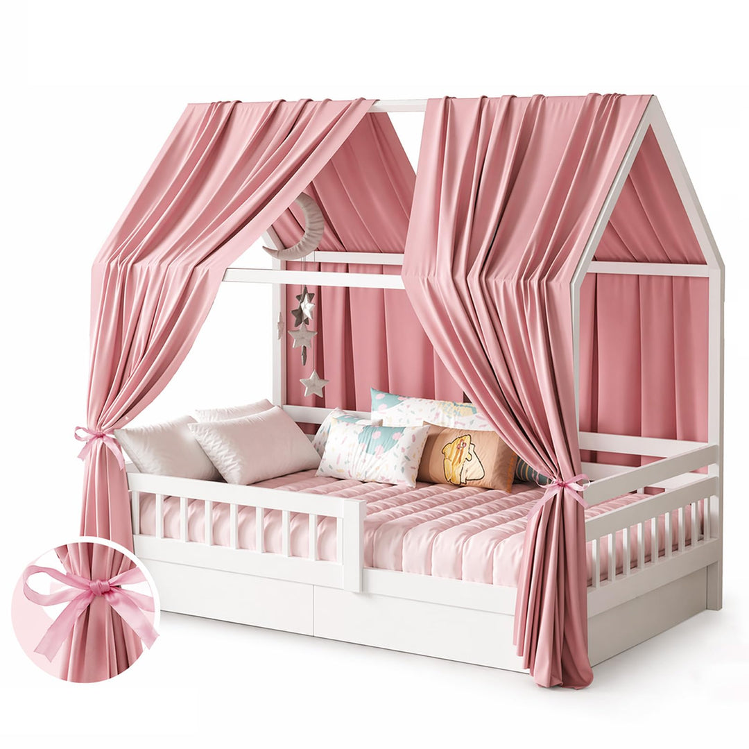2 Stück Hausbett Himmel Set, Musselin Betthimmel für Kinderbett, weicher &amp; atmungsaktiver Baldachin