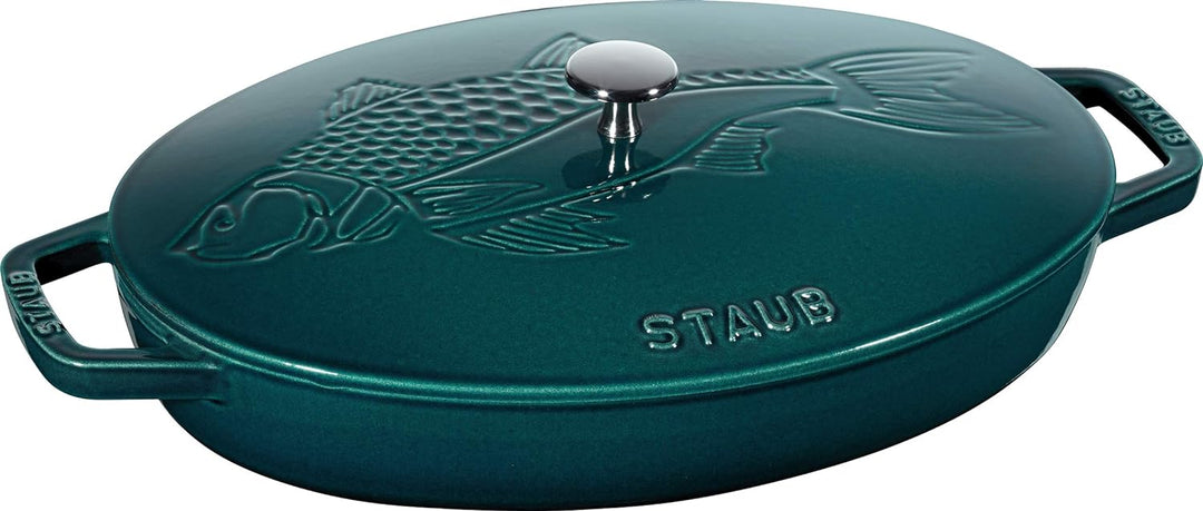 STAUB BORD OVAAL 32 CM MET DEKSEL APPELBLAUWZEEGROEN 'LA MER' NEW CLASSIC 11223337