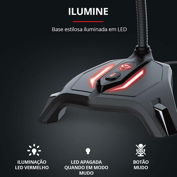 Trust Gaming GXT 215 Zabi USB Mikrofon für Streaming, Kompaktes Format, Gaming-Mikrofon mit LED-Bele