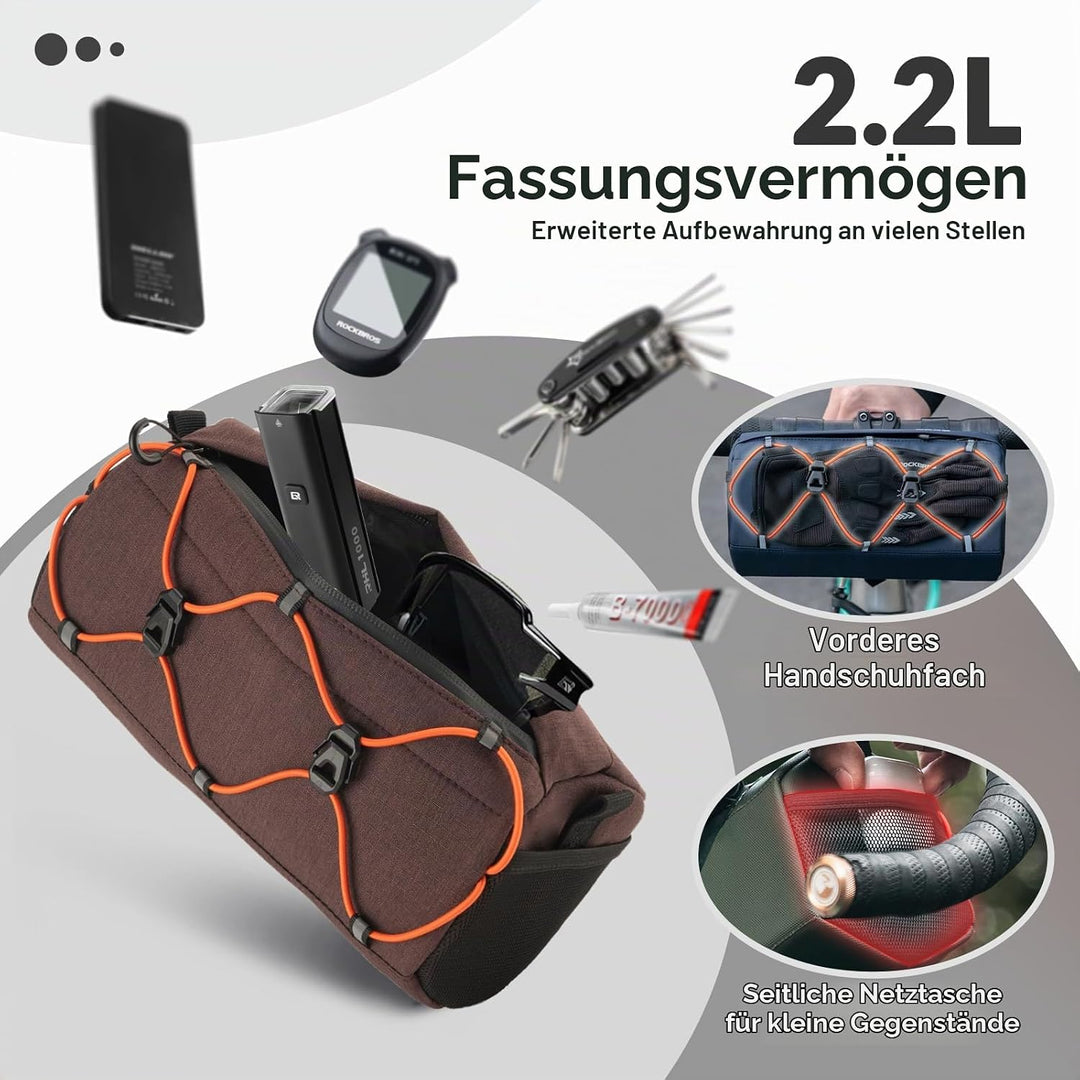 ROCKBROS Fahrrad Lenkertasche 2,2L als Umhängetasche | Fahrradtasche vorne mit abnehmbarem Tragegurt