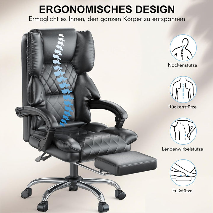 naspaluro Chefsessel Bürostuhl mit Fussstütze, Schreibtischstuhl Ergonomisch, PU Leder Computerstuhl