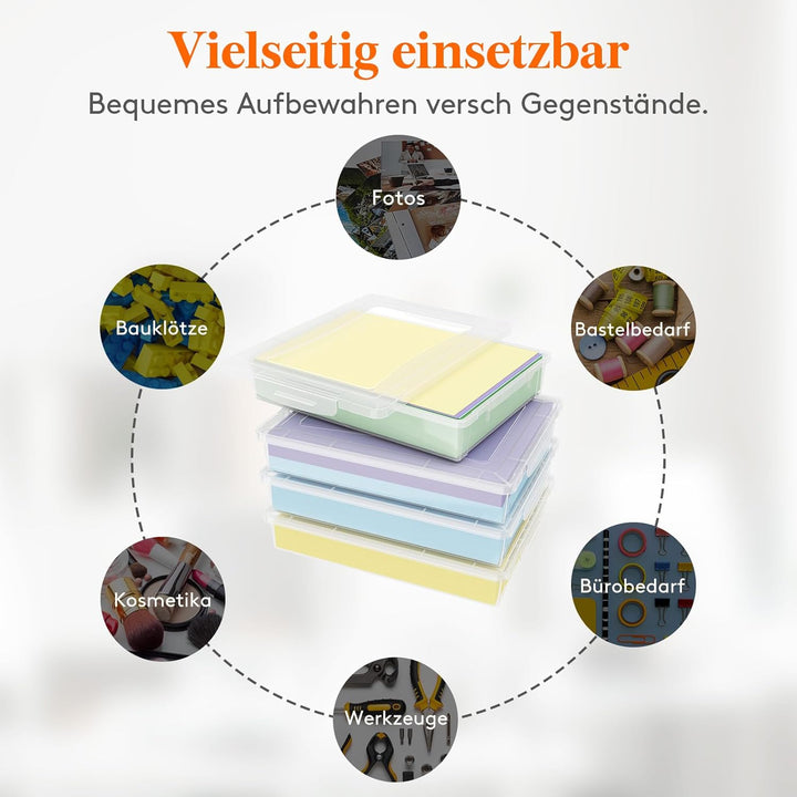 Lifewit 4 Pack Mehrzweck-Aufbewahrungsbox aus Kunststoff mit verriegelbaren Deckeln, A4 Papieraufbew