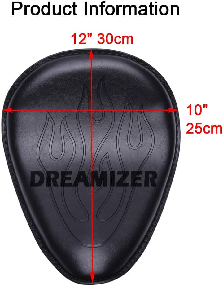 DREAMIZER Schwarzer Motorrad Leder Bobber Sitz, Motorrad Solositz mit Federhalterung Grundplatte für