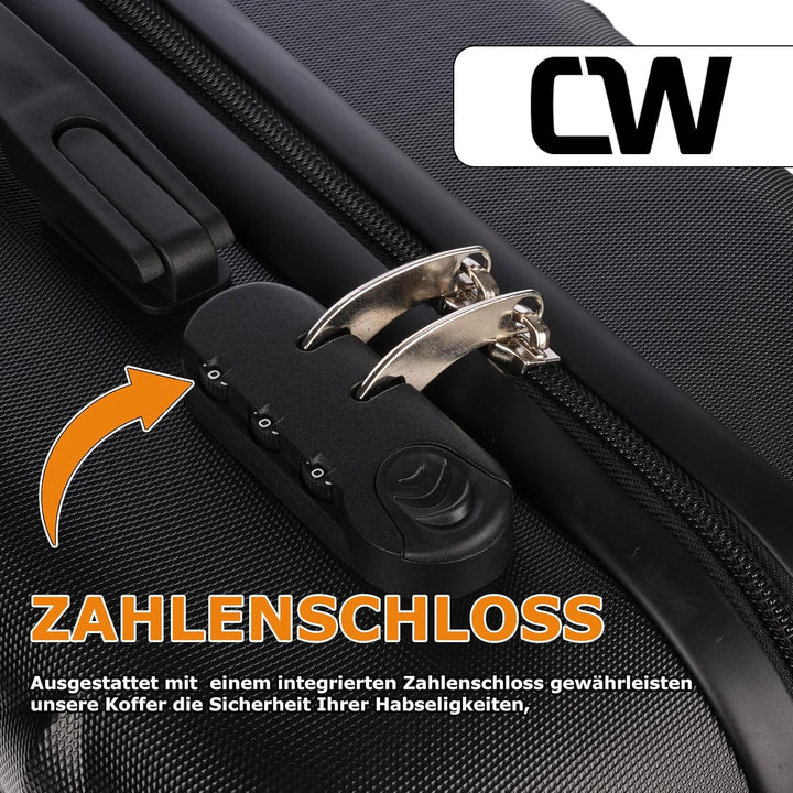 Christian Wippermann Handgepäck, 4 Rollen, Schwarz mit Linienmuster, Koffer, Trolley, Leicht, Bordge