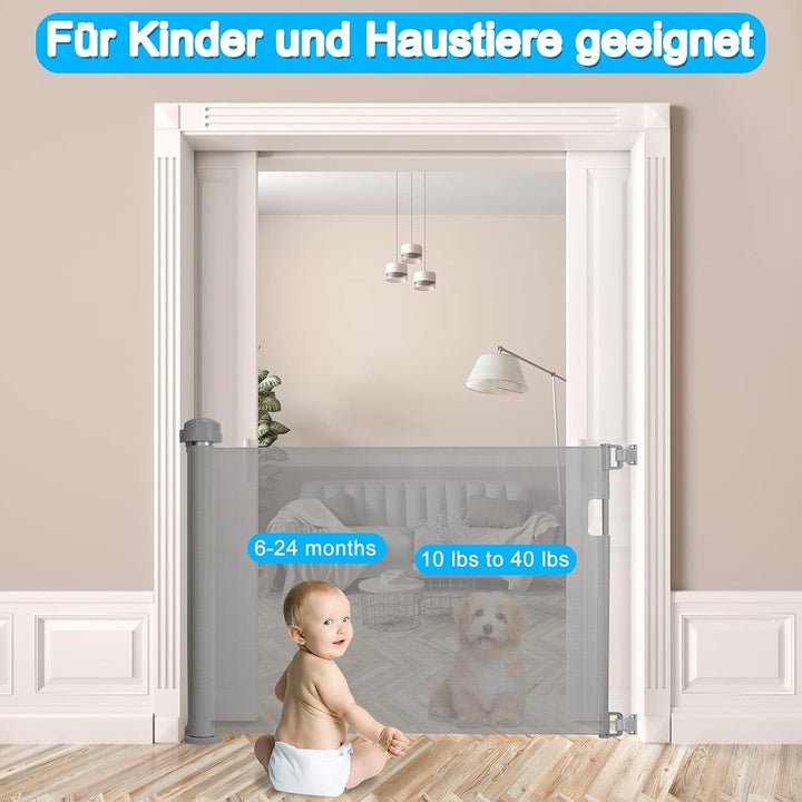 Froadp PVC Türschutzgitter, Ausziehbar Baby Treppengitter für Kinder und Haustiere, Einziehbares Tre