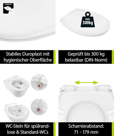'aquaSu® Toilettendeckel mit WC-Stein | WC-Sitz Absenkautomatik | Antirutsch-Set | Belastbar bis 300