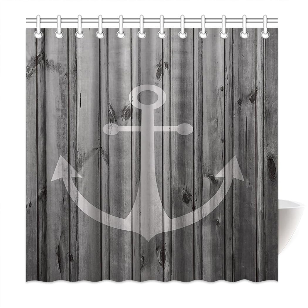Violetpos Rustikaler Grauer Anker Holz Duschvorhang Badezimmer Dekorative 90 x 180 cm, 90 x 180 cm