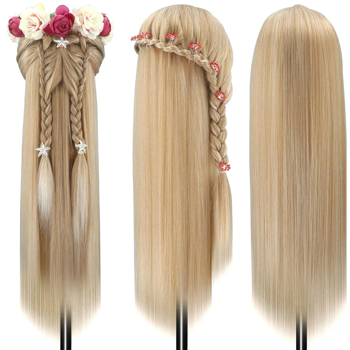 Trainingsköpfe, 28 Zoll Frisierkopf für Friseure, 100% Kunstfaser Haar Übungskopf, mit DIY Strickset