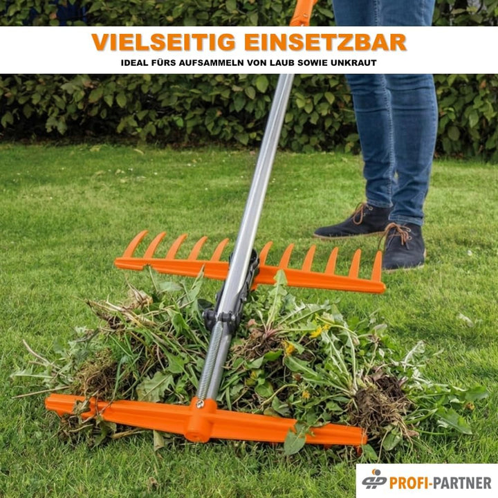 Greif-Rechen mit langem Stiel, Laubrechen mit Greiffunktion, Fächerbesen, Gartengerät zum Laub entfe