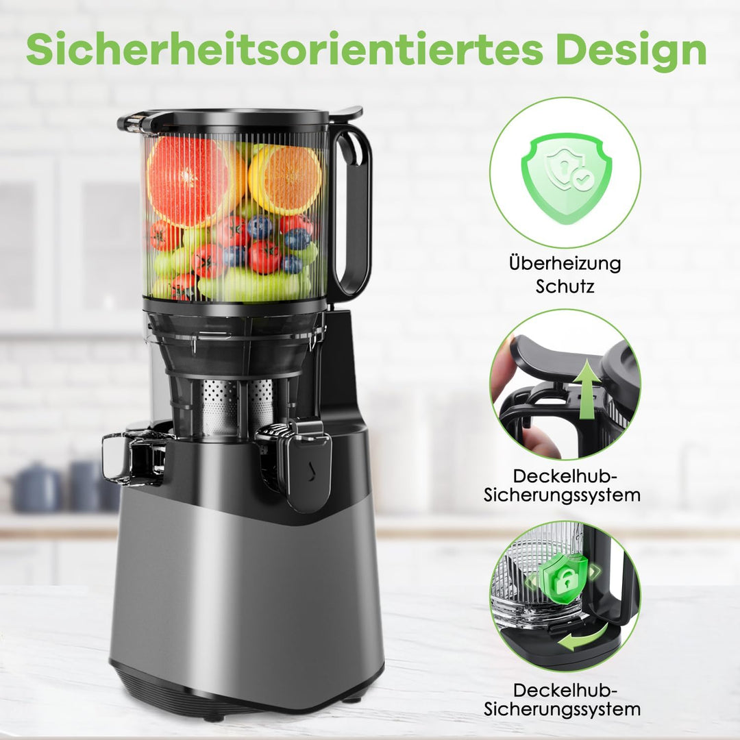 Canoly Entsafter, 400W Slow Juicer, Saftpresse mit 140mm Grosser Fütterungsrutsche für Ganze Gemüse