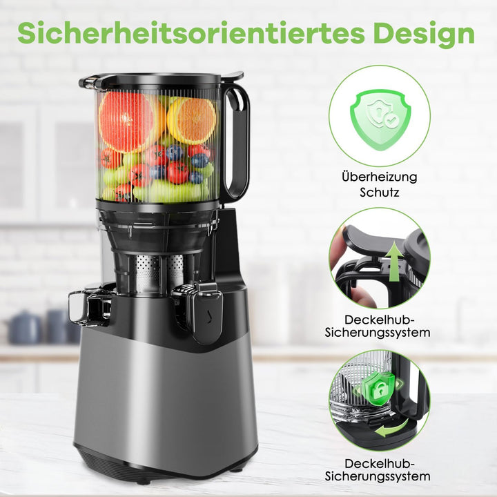 Canoly Entsafter, 400W Slow Juicer, Saftpresse mit 140mm Grosser Fütterungsrutsche für Ganze Gemüse