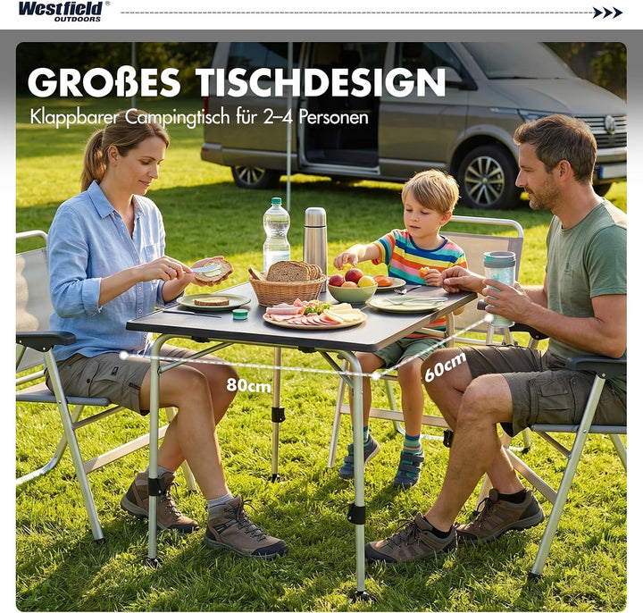 Westfield Outdoors Viper 80 Campingtisch, höhenverstellbarer Gartentisch, 80 x 60 cm Tischplatte für