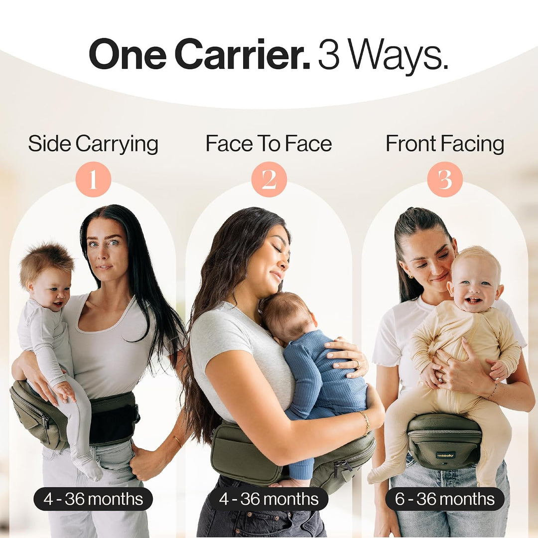 Tushbaby Baby Hüfttrage | Ergonomischer Hüftsitz Baby | Olive | Babytrage Seitlich für komfortables