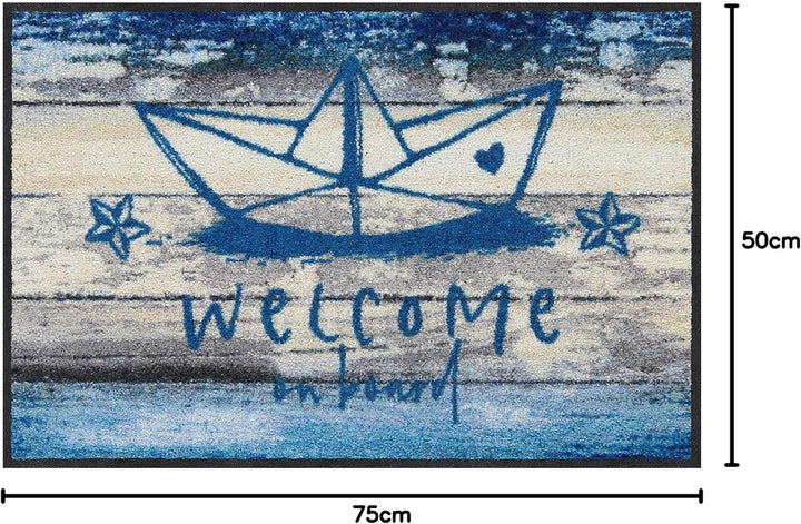 Salonloewe Papierschiffchen Fussmatte waschbar 050 x 075 cm Fussabtreter Schmutzfangmatte maritim no