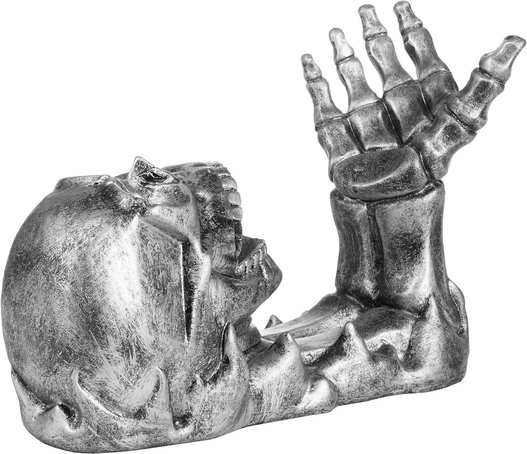 BRUBAKER Weinflaschenhalter Totenkopf - Flaschenhalter Trinkender Schädel mit Skelett Hand Silber -