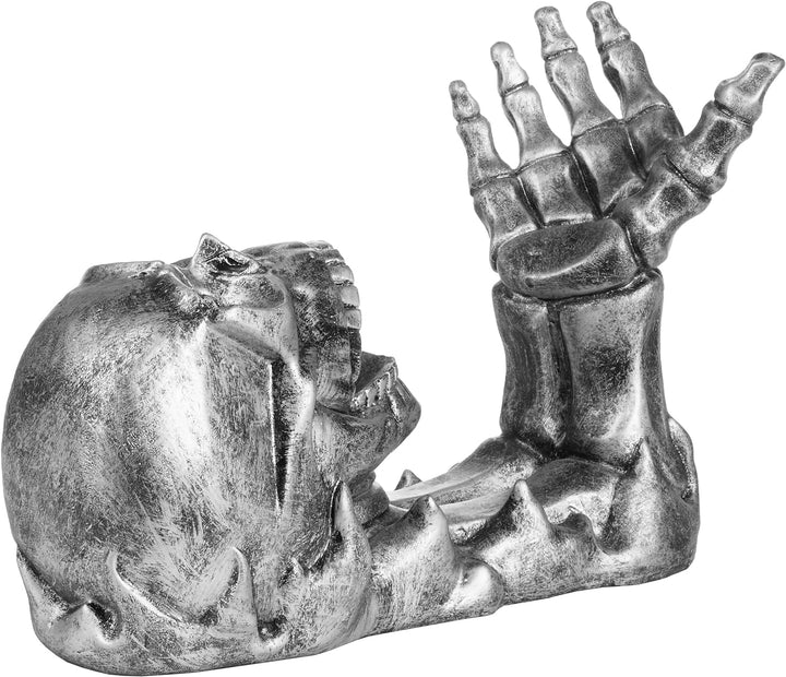 BRUBAKER Weinflaschenhalter Totenkopf - Flaschenhalter Trinkender Schädel mit Skelett Hand Silber -
