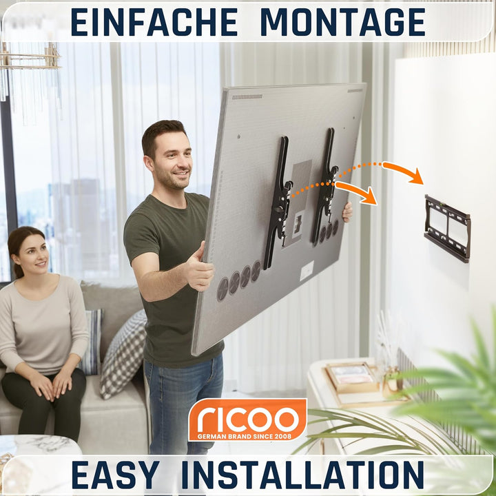 RICOO TV Wandhalterung Fernseher Halterung Neigbar Flach Ultra Slim für 32-65 Zoll R09 RICOO Wandhal