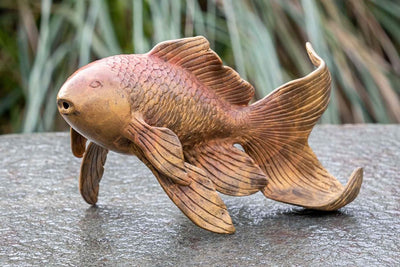 IDYL Bronze-Skulptur Farbige Fisch Fontäne | 11x8x18 cm | Fisch Bronze-Figur handgefertigt | Wetterf