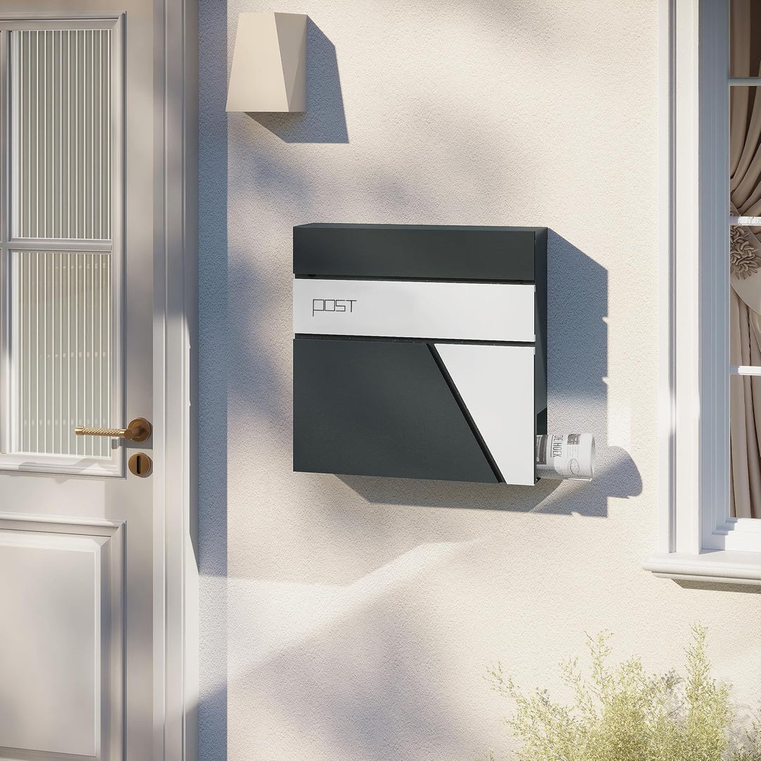 WOLTU Briefkasten mit Zeitungsfach, Postkasten mit Schloss 2 Schlüsseln, abschliessbarer Wandbriefka