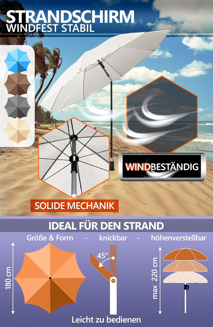 4smile Sunnyjoy Sonnenschirm Strand 3-IN-1 Set - Strandschirm windfest stabil, UPF 50+ Sonnenschirm