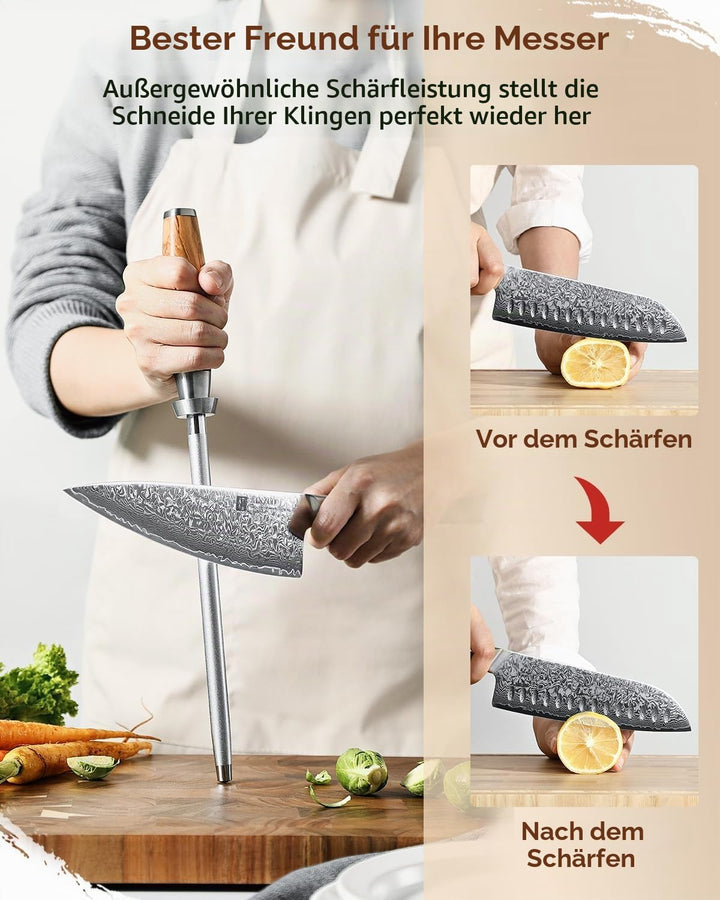 XINZUO Diamant Wetzstahl 36.2cm, Schleifstab Professionelle kohlenstoffreichem Stahl Wetzstab, für v