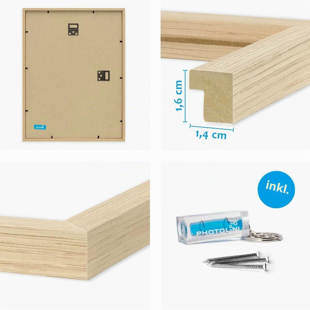 PHOTOLINI Bilderrahmen 50x70 Holz MDF Natur 10er Set, 50x70 cm Bilderrahmen gross, Rahmen 70x50 Puzz