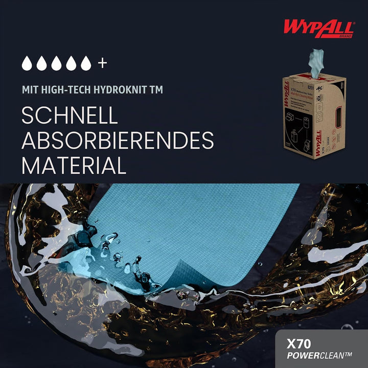 WypAll X70 Power Clean Reinigungstücher für mittelschwere Reinigungsaufgaben 8251 – 2-in-1 Midi-Roll