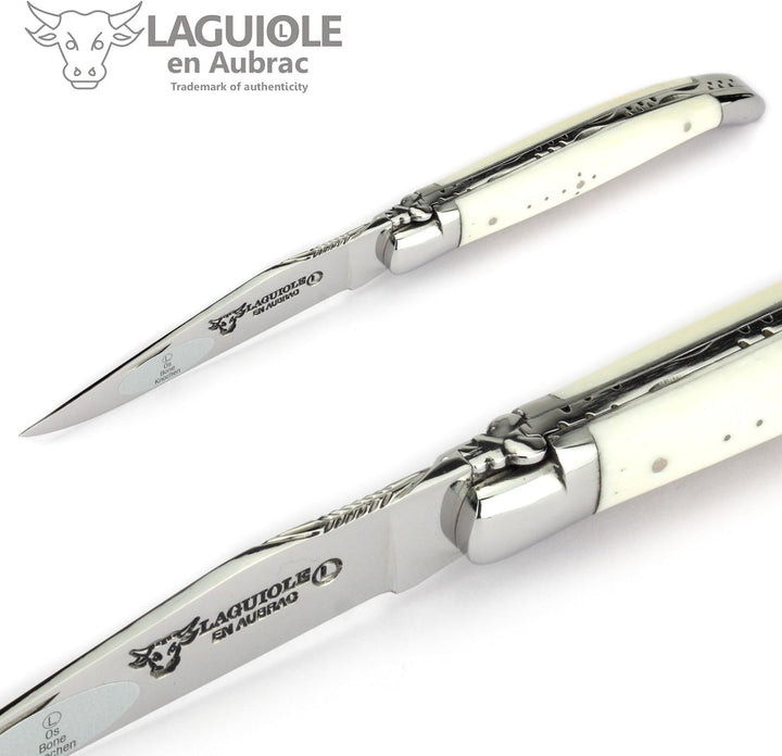 Laguiole en Aubrac Taschenmesser L0211OSIFI 11 cm Griffschalen Knochen Klinge und Backen glänzend