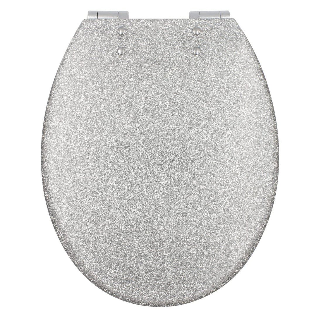 Gelco 709563 Glitter WC-Sitz, Motiv Glitter, Absenkautomatik Kunstharz Silber 46 x 34 x