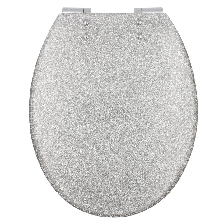 Gelco 709563 Glitter WC-Sitz, Motiv Glitter, Absenkautomatik Kunstharz Silber 46 x 34 x