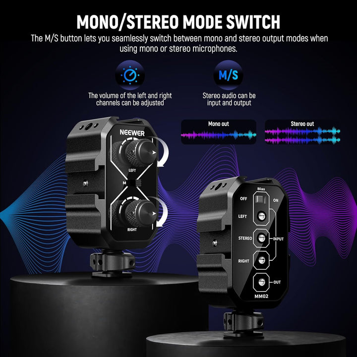 NEEWER MM02 Zweikanal Mikrofon Audiomixer Adapter mit 3,5mm TRS Kabel, Stereo und Mono Schalter, Col