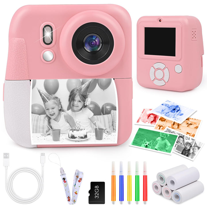 Kinderkamera Sofortbildkamera, 2,4 Zoll Sofortbildkamera Kinder mit 32G Karte und Fotopapier Drucken