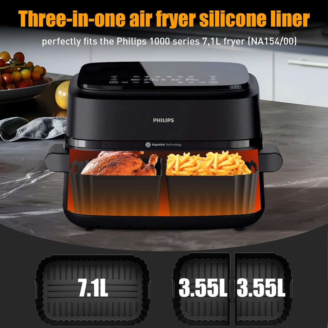 Heissluftfritteuse Zubehör für Philips Airfryer Dual Flexbasket 1000 Series 7,1L, 3Pcs Airfryer Sili