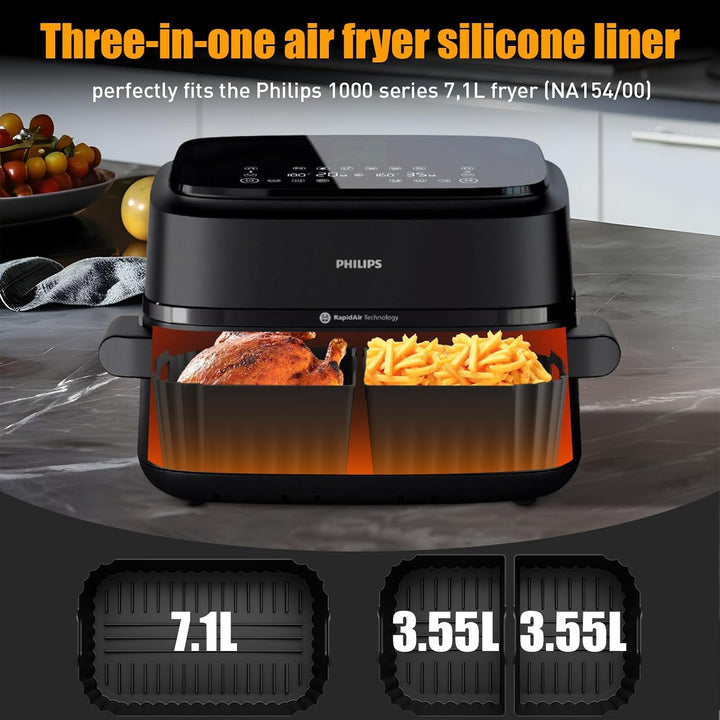 Heissluftfritteuse Zubehör für Philips Airfryer Dual Flexbasket 1000 Series 7,1L, 3Pcs Airfryer Sili