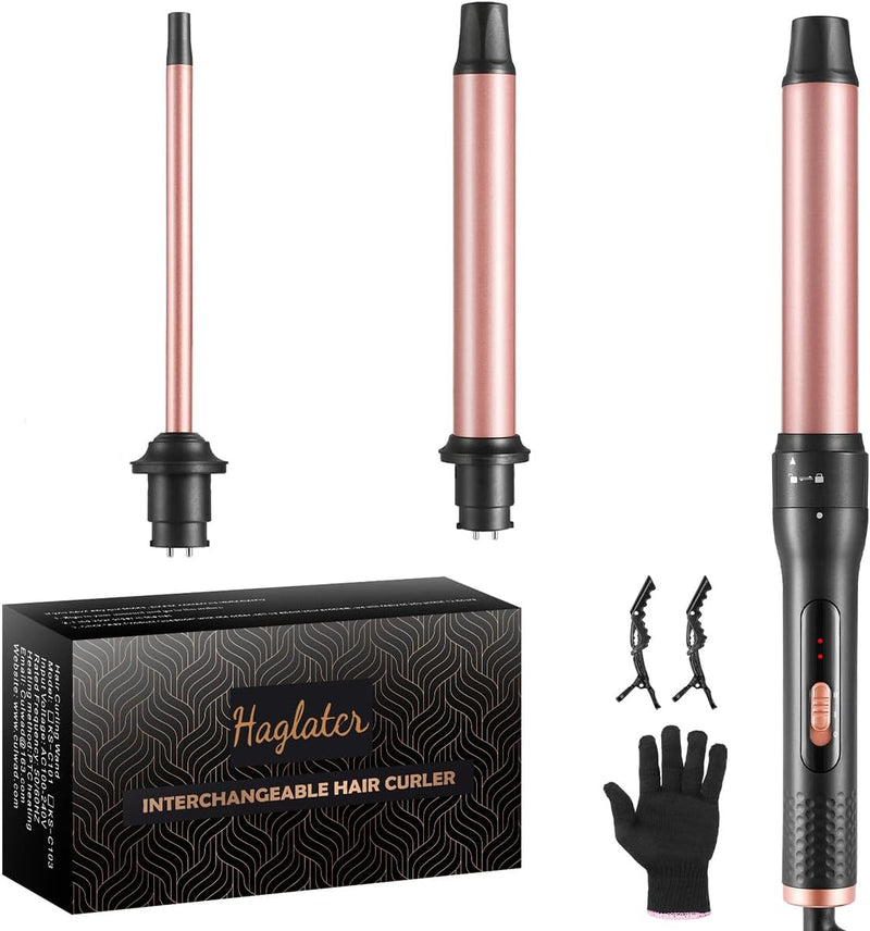 Haglater Lockenstab 3 in 1 Multifunktions Austauschbare Keramikbeschichtung Curling Iron, Lockenstäb