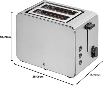 WMF Stelio Toaster 2 Scheiben Edelstahl, Doppelschlitz Toaster mit Brötchenaufsatz, Bagel-Funktion,