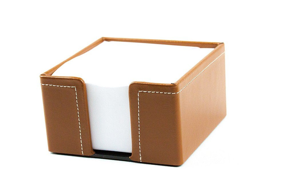 DELMON VARONE - Zettelkasten Cambridge Top Grain Leder braun, Zettelbox inkl. 500 Blatt Papier, Noti