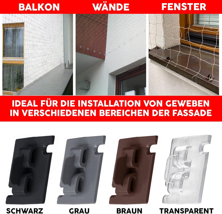 20 Stück Klebehaken mit Montagekleber 30ml, extra stark, für Katzennetz Balkon – ohne Bohren, transp