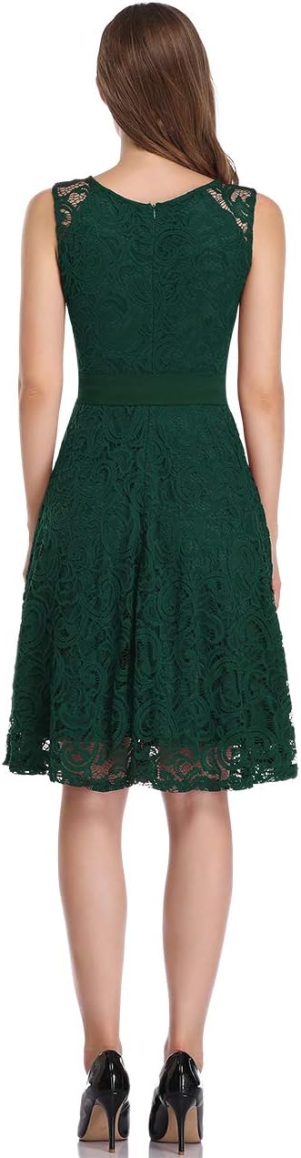 KOJOOIN Damen Vintage Brautjungfernkleider für Hochzeit Knielang Spitzenkleid Cocktailkleid Ballklei